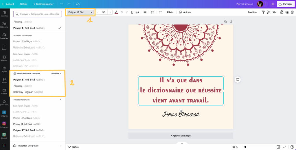 Sélectionner ses typographies sur Canva