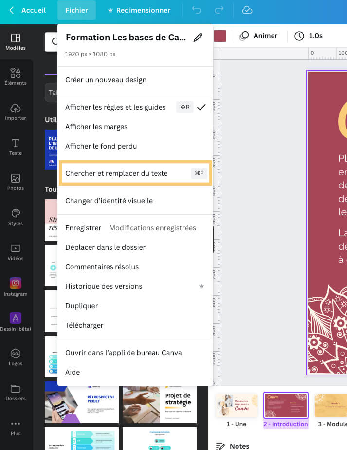 Canva : chercher et remplacer un texte