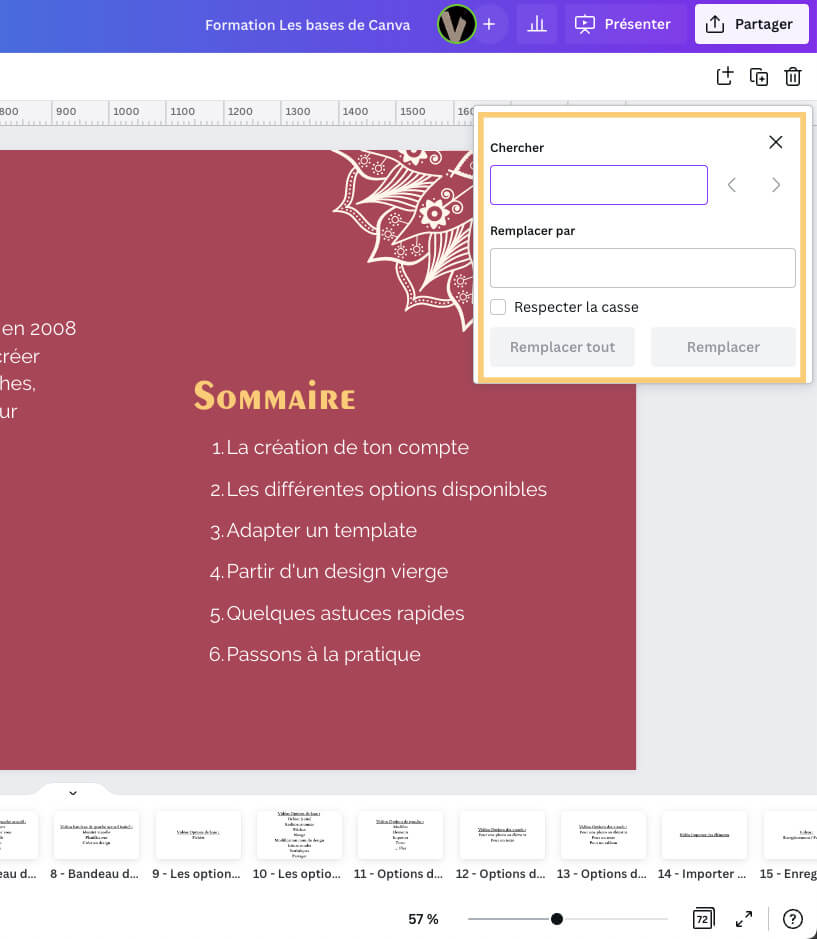 Canva : chercher et remplacer un texte