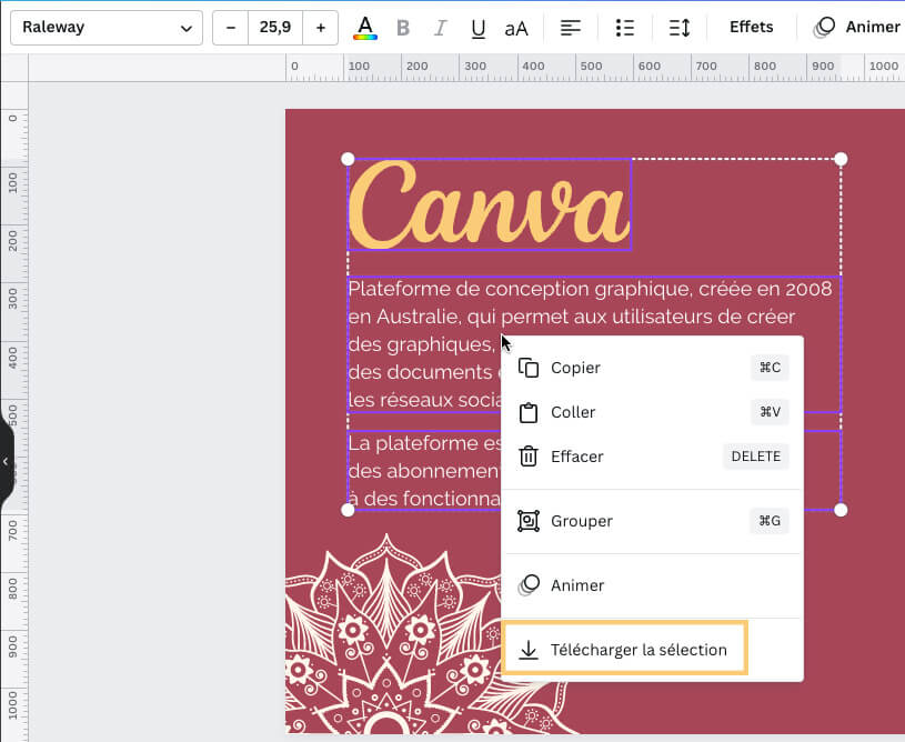 Canva : télécharger uniquement la sélection