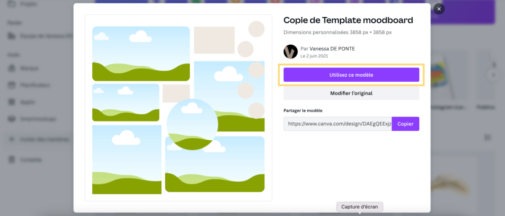 Utiliser un template pour un nouveau visuel