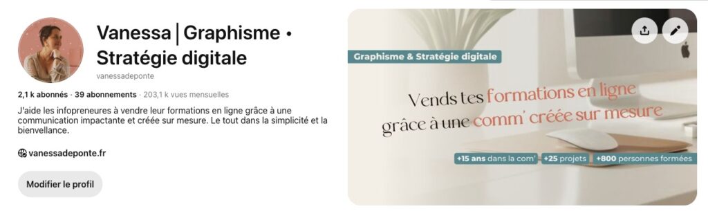 Les informations principales de ton compte Pinterest